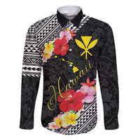 Aloha Hawaii Hibiscus and Plumeria Flowers Family Matching Short Sleeve Bodycon Dress and Hawaiian Shirt Kanaka Maoli Tattoo Polynesian Pattern LT03 Dad's Shirt - Long Sleeve Black - Polynesian Pride