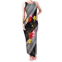 Aloha Hawaii Hibiscus and Plumeria Flowers Family Matching Tank Maxi Dress and Hawaiian Shirt Kanaka Maoli Tattoo Polynesian Pattern LT03 Mom's Dress Black - Polynesian Pride
