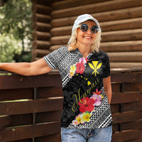 Aloha Hawaii Hibiscus and Plumeria Flowers Women Polo Shirt Kanaka Maoli Tattoo Polynesian Pattern LT03 - Polynesian Pride