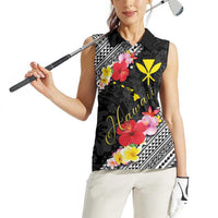 Aloha Hawaii Hibiscus and Plumeria Flowers Women Sleeveless Polo Shirt Kanaka Maoli Tattoo Polynesian Pattern LT03 - Polynesian Pride