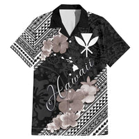 Aloha Hawaii Hibiscus and Plumeria Flowers Family Matching Mermaid Dress and Hawaiian Shirt Kanaka Maoli Tattoo Polynesian Pattern Gray Color LT03 Dad's Shirt - Short Sleeve Black - Polynesian Pride