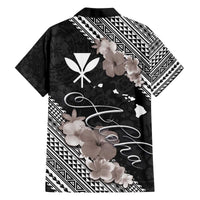Aloha Hawaii Hibiscus and Plumeria Flowers Family Matching Off The Shoulder Long Sleeve Dress and Hawaiian Shirt Kanaka Maoli Tattoo Polynesian Pattern Gray Color LT03 - Polynesian Pride