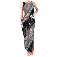 Aloha Hawaii Hibiscus and Plumeria Flowers Family Matching Tank Maxi Dress and Hawaiian Shirt Kanaka Maoli Tattoo Polynesian Pattern Gray Color LT03 Mom's Dress Black - Polynesian Pride
