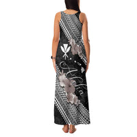 Aloha Hawaii Hibiscus and Plumeria Flowers Family Matching Tank Maxi Dress and Hawaiian Shirt Kanaka Maoli Tattoo Polynesian Pattern Gray Color LT03 - Polynesian Pride