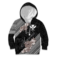 Aloha Hawaii Hibiscus and Plumeria Flowers Kid Hoodie Kanaka Maoli Tattoo Polynesian Pattern Gray Color LT03 Hoodie Black - Polynesian Pride