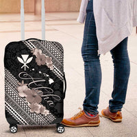 Aloha Hawaii Hibiscus and Plumeria Flowers Luggage Cover Kanaka Maoli Tattoo Polynesian Pattern Gray Color LT03 Black - Polynesian Pride