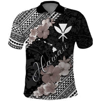 Aloha Hawaii Hibiscus and Plumeria Flowers Polo Shirt Kanaka Maoli Tattoo Polynesian Pattern Gray Color LT03 Black - Polynesian Pride