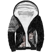 Aloha Hawaii Hibiscus and Plumeria Flowers Sherpa Hoodie Kanaka Maoli Tattoo Polynesian Pattern Gray Color