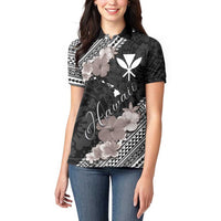 Aloha Hawaii Hibiscus and Plumeria Flowers Women Polo Shirt Kanaka Maoli Tattoo Polynesian Pattern Gray Color LT03 - Polynesian Pride