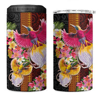 Papua New Guinea Birds and Frangipani 4 in 1 Can Cooler Tumbler Melanesian Art Tattoos LT03 One Size: 16 oz Black - Polynesian Pride