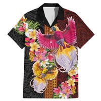 Papua New Guinea Birds and Frangipani Family Matching Mermaid Dress and Hawaiian Shirt Melanesian Art Tattoos LT03 Dad's Shirt - Short Sleeve Black - Polynesian Pride