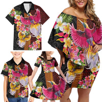 Papua New Guinea Birds and Frangipani Family Matching Off Shoulder Short Dress and Hawaiian Shirt Melanesian Art Tattoos LT03 - Polynesian Pride