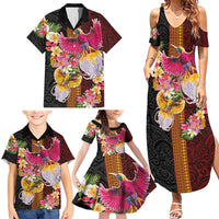 Papua New Guinea Birds and Frangipani Family Matching Summer Maxi Dress and Hawaiian Shirt Melanesian Art Tattoos LT03 - Polynesian Pride