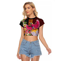 Papua New Guinea Birds and Frangipani Raglan Cropped T Shirt Melanesian Art Tattoos - Polynesian Pride