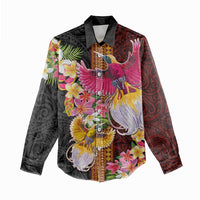 Papua New Guinea Birds and Frangipani Women Casual Shirt Melanesian Art Tattoos LT03 - Polynesian Pride