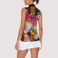 Papua New Guinea Birds and Frangipani Women Sleeveless Polo Shirt Melanesian Art Tattoos LT03 - Polynesian Pride