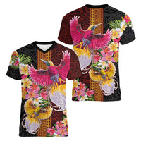 Papua New Guinea Birds and Frangipani Women V-Neck T-Shirt Melanesian Art Tattoos LT03 - Polynesian Pride