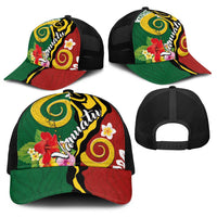 Melanesian Vanuatu Tribal Boar Tusk Baseball Net Cap Tropical Plants and Namele Motifs - Polynesian Pride