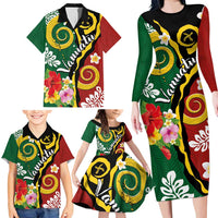 Melanesian Vanuatu Tribal Boar Tusk Family Matching Long Sleeve Bodycon Dress and Hawaiian Shirt Tropical Plants and Namele Motifs LT03 - Polynesian Pride