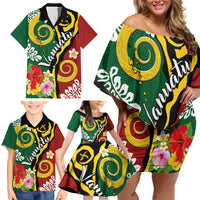 Melanesian Vanuatu Tribal Boar Tusk Family Matching Off Shoulder Short Dress and Hawaiian Shirt Tropical Plants and Namele Motifs LT03 - Polynesian Pride