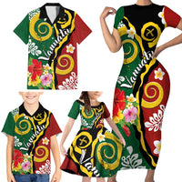Melanesian Vanuatu Tribal Boar Tusk Family Matching Short Sleeve Bodycon Dress and Hawaiian Shirt Tropical Plants and Namele Motifs LT03 - Polynesian Pride