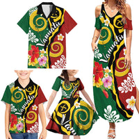 Melanesian Vanuatu Tribal Boar Tusk Family Matching Summer Maxi Dress and Hawaiian Shirt Tropical Plants and Namele Motifs LT03 - Polynesian Pride