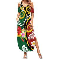 Melanesian Vanuatu Tribal Boar Tusk Family Matching Summer Maxi Dress and Hawaiian Shirt Tropical Plants and Namele Motifs LT03 Mom's Dress Green - Polynesian Pride