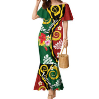 Melanesian Vanuatu Tribal Boar Tusk Mermaid Dress Tropical Plants and Namele Motifs - Polynesian Pride
