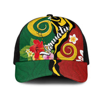 Melanesian Vanuatu Tribal Boar Tusk Mesh Trucker Cap Tropical Plants and Namele Motifs - Polynesian Pride