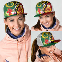 Melanesian Vanuatu Tribal Boar Tusk Mesh Trucker Cap Tropical Plants and Namele Motifs - Polynesian Pride