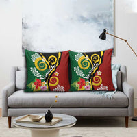 Melanesian Vanuatu Tribal Boar Tusk Pillow Cover Tropical Plants and Namele Motifs - Polynesian Pride