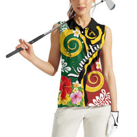 Melanesian Vanuatu Tribal Boar Tusk Women Sleeveless Polo Shirt Tropical Plants and Namele Motifs LT03 - Polynesian Pride
