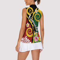 Melanesian Vanuatu Tribal Boar Tusk Women Sleeveless Polo Shirt Tropical Plants and Namele Motifs LT03 - Polynesian Pride