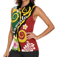 Melanesian Vanuatu Tribal Boar Tusk Women Sleeveless Polo Shirt Tropical Plants and Namele Motifs LT03 - Polynesian Pride