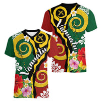 Melanesian Vanuatu Tribal Boar Tusk Women V-Neck T-Shirt Tropical Plants and Namele Motifs LT03 - Polynesian Pride