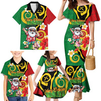 Vanuatu Christmas Family Matching Mermaid Dress and Hawaiian Shirt Funny Santa with Namele and Boar Tusk Tribal LT03 - Polynesian Pride
