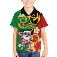 Vanuatu Christmas Family Matching Off The Shoulder Long Sleeve Dress and Hawaiian Shirt Funny Santa with Namele and Boar Tusk Tribal LT03 Son's Shirt Green - Polynesian Pride