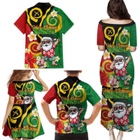 Vanuatu Christmas Family Matching Puletasi and Hawaiian Shirt Funny Santa with Namele and Boar Tusk Tribal LT03 - Polynesian Pride