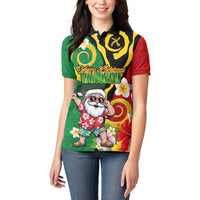 Vanuatu Christmas Women Polo Shirt Funny Santa with Namele and Boar Tusk Tribal LT03 - Polynesian Pride