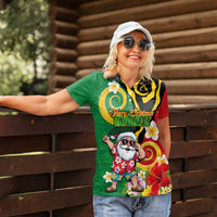 Vanuatu Christmas Women Polo Shirt Funny Santa with Namele and Boar Tusk Tribal LT03 - Polynesian Pride