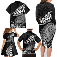 New Zealand Rugby Family Matching Long Sleeve Bodycon Dress and Hawaiian Shirt Maori Warrior Rugby Silver Fern Tribal Pattern LT03 - Polynesian Pride