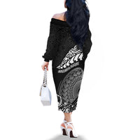 New Zealand Rugby Family Matching Off Shoulder Long Sleeve Dress and Hawaiian Shirt Maori Warrior Rugby Silver Fern Tribal Pattern LT03 - Polynesian Pride