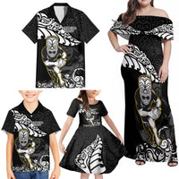 New Zealand Rugby Family Matching Off Shoulder Maxi Dress and Hawaiian Shirt Maori Warrior Rugby Silver Fern Tribal Pattern LT03 - Polynesian Pride