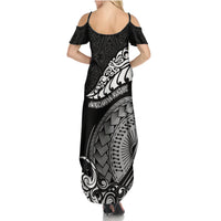 New Zealand Rugby Family Matching Summer Maxi Dress and Hawaiian Shirt Maori Warrior Rugby Silver Fern Tribal Pattern LT03 - Polynesian Pride