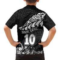 Custom New Zealand Rugby Family Matching Short Sleeve Bodycon Dress and Hawaiian Shirt Maori Warrior Rugby Silver Fern Tribal Pattern LT03 - Polynesian Pride