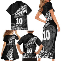 Custom New Zealand Rugby Family Matching Short Sleeve Bodycon Dress and Hawaiian Shirt Maori Warrior Rugby Silver Fern Tribal Pattern LT03 - Polynesian Pride