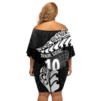 Custom New Zealand Rugby Off Shoulder Short Dress Maori Warrior Rugby Silver Fern Tribal Pattern LT03 - Polynesian Pride
