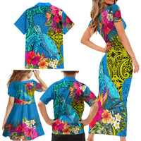 Polynesian Family Matching Short Sleeve Bodycon Dress and Hawaiian Shirt The Turtle Jung Flower with Maori Pattern Ethnic Style LT03 - Polynesian Pride