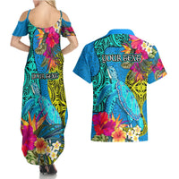 Custom Polynesian Couples Matching Summer Maxi Dress and Hawaiian Shirt The Turtle Jung Flower with Maori Pattern Ethnic Style LT03 - Polynesian Pride
