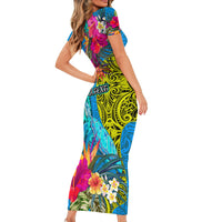 Custom Polynesian Family Matching Short Sleeve Bodycon Dress and Hawaiian Shirt The Turtle Jung Flower with Maori Pattern Ethnic Style LT03 - Polynesian Pride